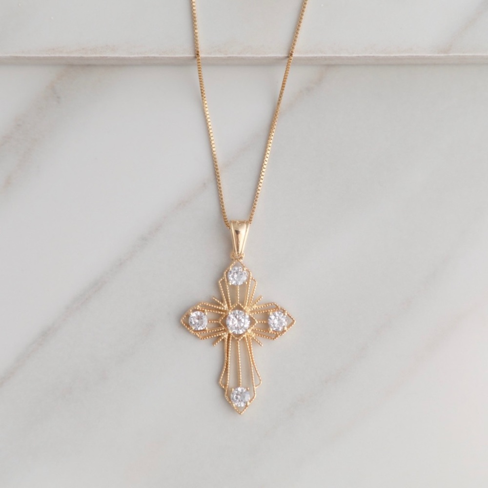 Diamond Cross Necklace | 18k Gold Filled - Picture 4 of 8
